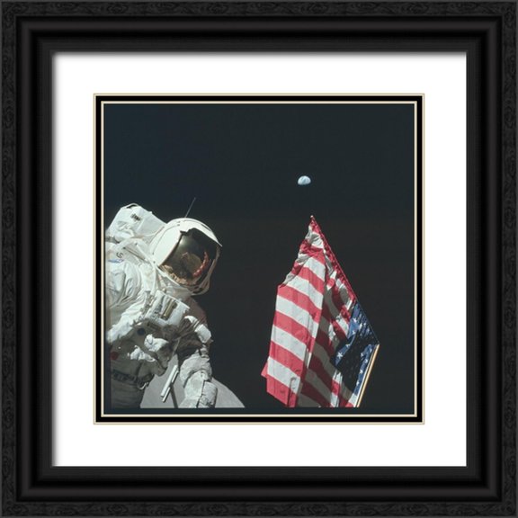 NASA 12x12 Black Ornate Wood Framed with Double Matting Museum Art Print Titled - Apollo 17