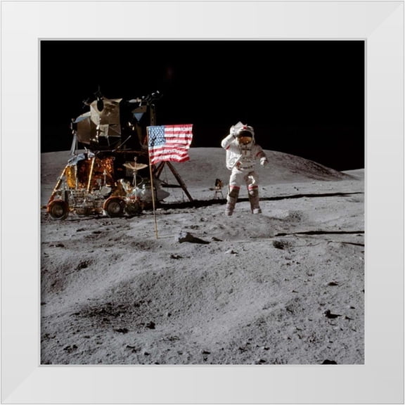 NASA 12x12 White Modern Wood Framed Museum Art Print Titled - Moonwalk, Apollo 16, 1972