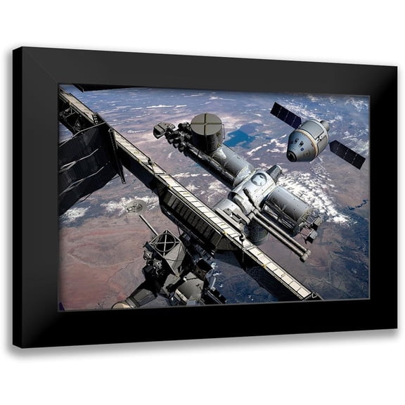 NASA 14x11 Black Modern Framed Museum Art Print Titled - Orion Preparing to Dock with ISS, Project Constellation