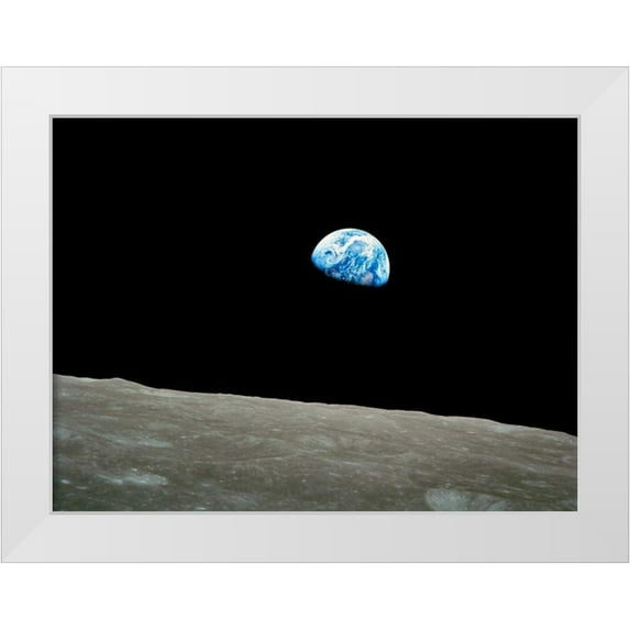 NASA 14x12 White Modern Wood Framed Museum Art Print Titled - Earthrise, Apollo 8, December 24, 1968