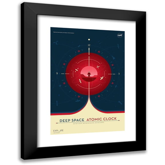 NASA 17x24 Black Modern Framed Museum Art Print Titled - Deep Space Atomic Clock Red (2017)