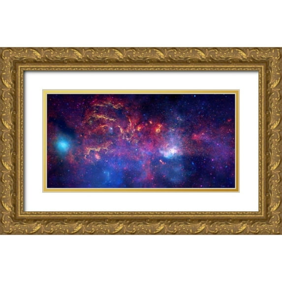 NASA 18x11 Gold Ornate Wood Framed with Double Matting Museum Art Print Titled - NASAs Great Observatories Examine the Galactic Center Region