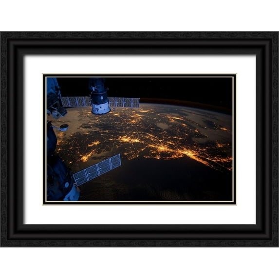 NASA 18x13 Black Ornate Wood Framed with Double Matting Museum Art Print Titled - NASA Space Flight ISS