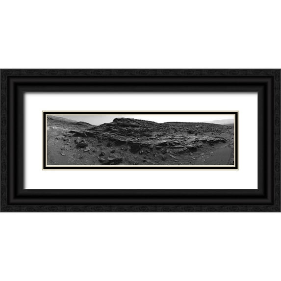 NASA 18x8 Black Ornate Wood Framed with Double Matting Museum Art Print Titled - Mars Gale Crater - Panoramic Mosaic, July 17, 2015