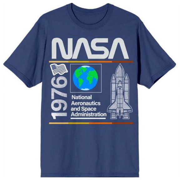 NASA 1976 Typography Women's Navy Blue Graphic Tee-Large
