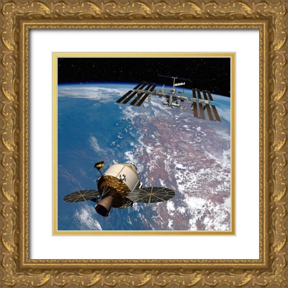 NASA 20x20 Gold Ornate Wood Framed with Double Matting Museum Art Print Titled - Orion Docking at the International Space Station, Project Constellation