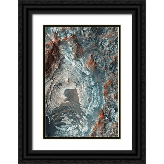 NASA 23x32 Black Ornate Wood Framed with Double Matting Museum Art Print Titled - Mars HiRISE - Surface Layers and Dark Dunes