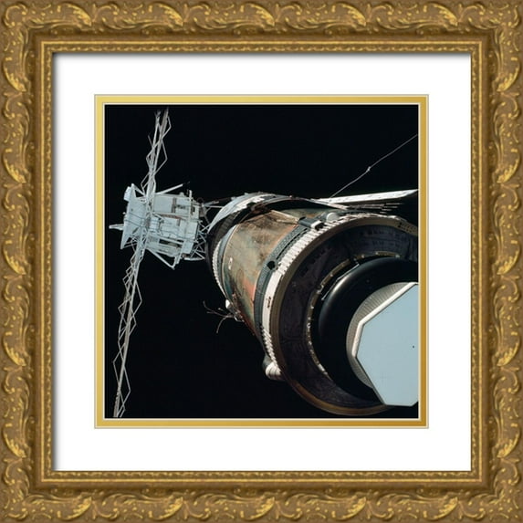NASA 26x26 Gold Ornate Wood Framed with Double Matting Museum Art Print Titled - Skylab 1 Orbital Workshop, Viewed from Skylab 2 Command Module, 1973
