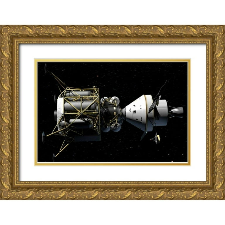 NASA 32x23 Gold Ornate Wood Framed with Double Matting Museum Art Print Titled Altair and Orion spacecraft conceptual rendering Walmart