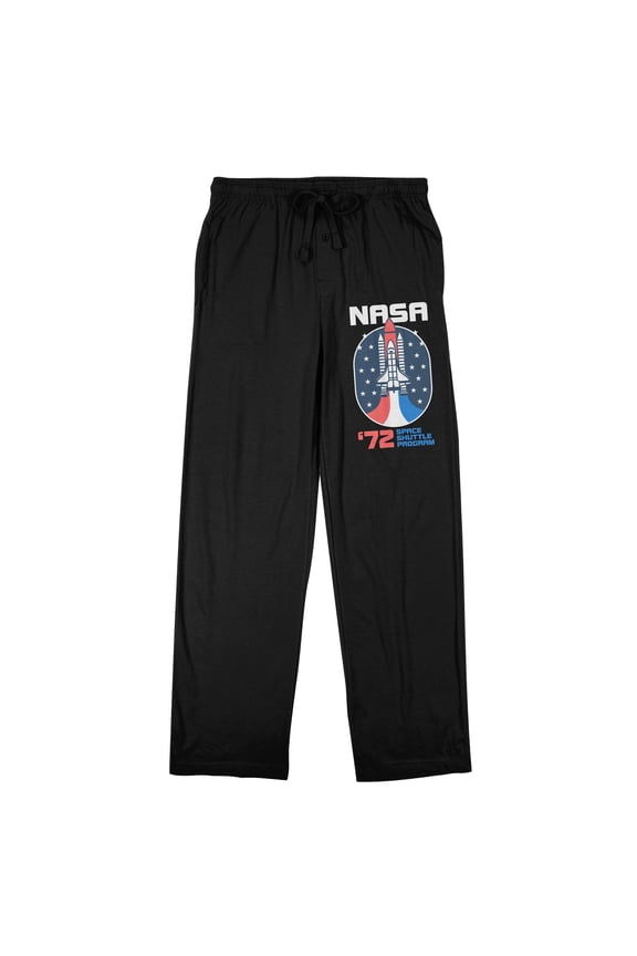 NASA '72 Shuttle Program Men's Black Drawstring Sleep Pants-Large