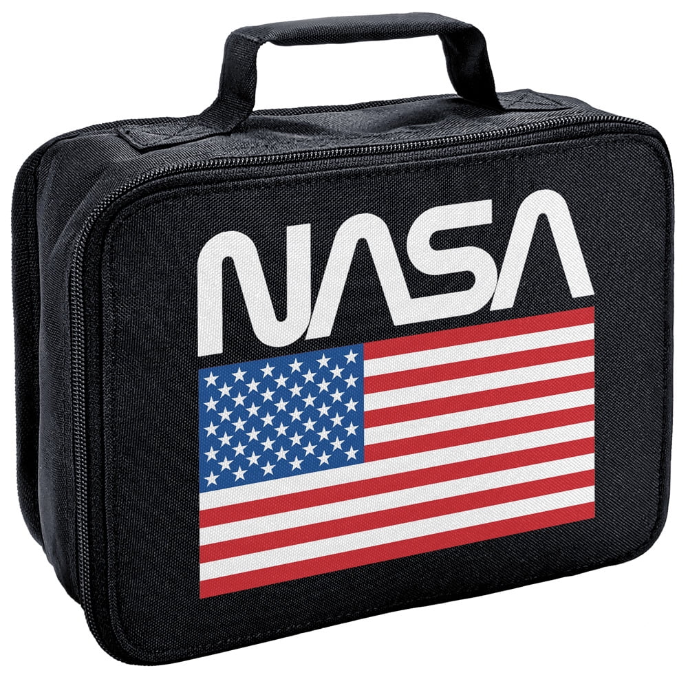 NASA American Flag Worm Logo Insulated Soft Sided Lunch Box - Reusable
