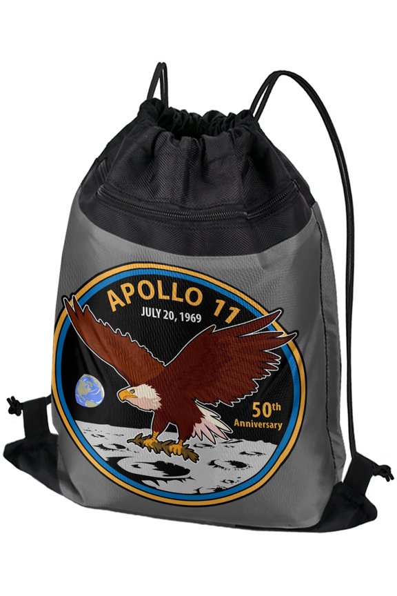 NASA Apollo 11 50Th Anniversary Eagle Moon Patch Drawstring Backpack Sports Bag Sackpack 17" x 13", Perfect for Gym, Yoga or Practice
