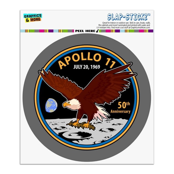 NASA Apollo 11 50th Anniversary Patch with Eagle on The Moon Automotive Car Window Locker Circle Bumper Sticker