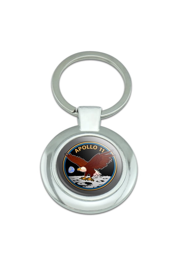 NASA Apollo 11 50th Anniversary Patch with Eagle on The Moon Keychain Classy Round Chrome Plated Metal