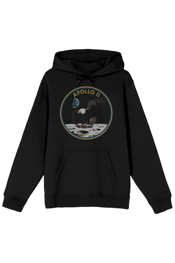 NASA Apollo 11 Eagle Long Sleeve Black Adult Hooded Sweatshirt-Medium