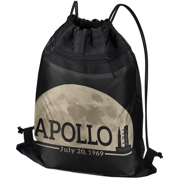 NASA Apollo 11 Moon With Saturn V Rocket Drawstring Backpack Sports Bag Sackpack 17" x 13", Perfect for Gym, Yoga or Practice
