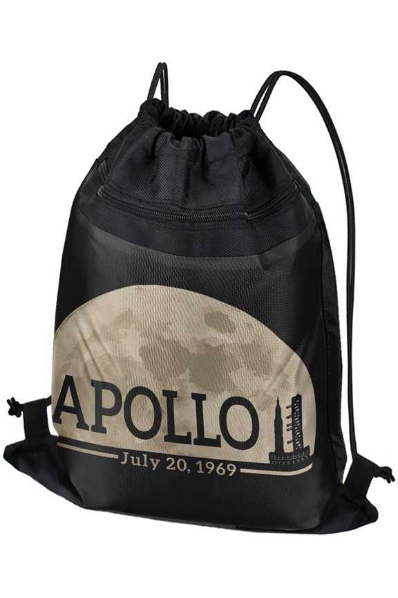 NASA Apollo 11 Moon With Saturn V Rocket Drawstring Backpack Sports Bag Sackpack 17" x 13", Perfect for Gym, Yoga or Practice