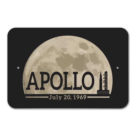 NASA Apollo 11 Moon with Saturn V Rocket and Launchpad Home Business Office Sign
