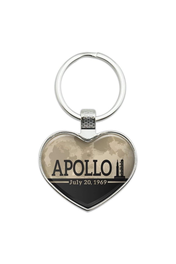 NASA Apollo 11 Moon with Saturn V Rocket and Launchpad Keychain Heart Love Metal Key Chain Ring