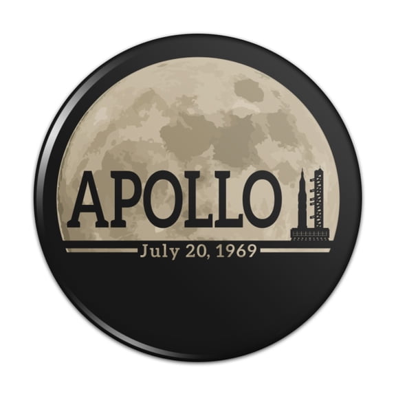 NASA Apollo 11 Moon with Saturn V Rocket and Launchpad Pinback Button Pin