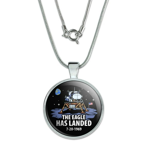 NASA Apollo 11 The Eagle Has Landed Moon Landing 1" Pendant with Sterling Silver Plated Chain