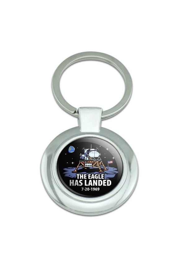 NASA Apollo 11 The Eagle Has Landed Moon Landing Keychain Classy Round Chrome Plated Metal