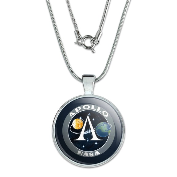 NASA Apollo Space Program Patch 1" Pendant with Sterling Silver Plated Chain