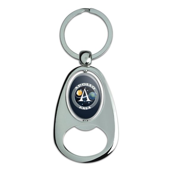 NASA Apollo Space Program Patch Keychain Chrome Metal Spinning Oval Bottle Opener