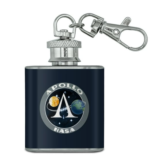 NASA Apollo Space Program Patch Stainless Steel 1oz Mini Flask Key Chain