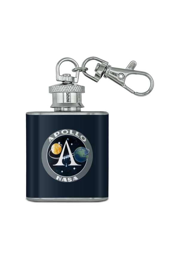 NASA Apollo Space Program Patch Stainless Steel 1oz Mini Flask Key Chain