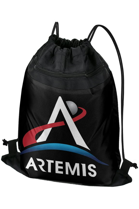 NASA Artemis Moon Logo Drawstring Backpack Sports Bag Sackpack 17" x 13", Perfect for Gym, Yoga or Practice