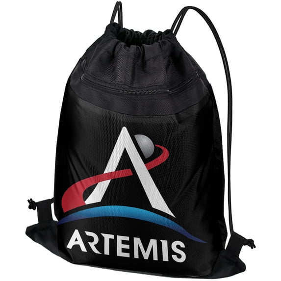 NASA Artemis Moon Logo Drawstring Backpack Sports Bag Sackpack 17" x 13", Perfect for Gym, Yoga or Practice