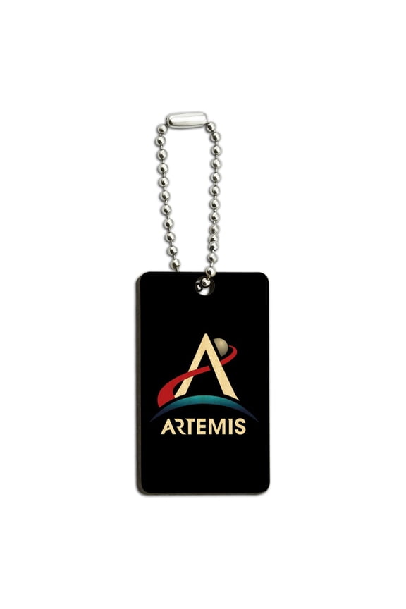 NASA Artemis Moon Logo Wood Wooden Rectangle Keychain Key Ring