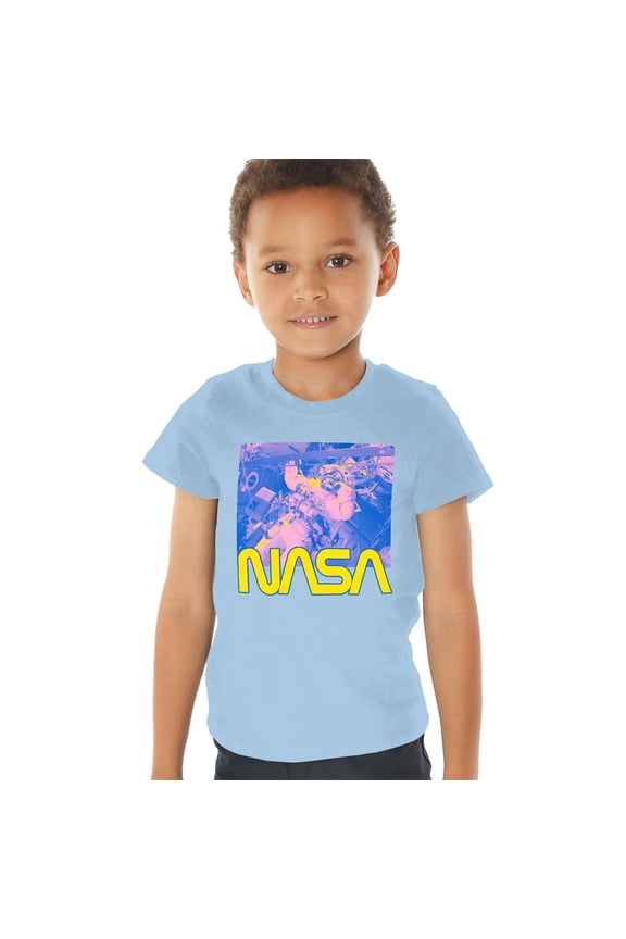 Astronaut Pop Kids T Shirt (4) for Toddler Boys and Girls, Light Blue