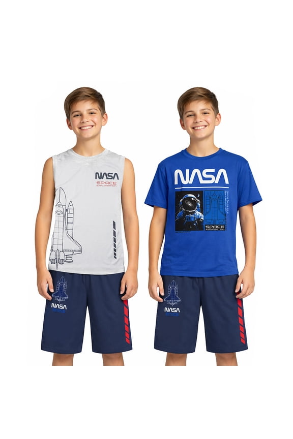 NASA Astronaut & Space Shuttles Boy's 3-Pack Tee Muscle Shirt & Shorts Combo Set -8