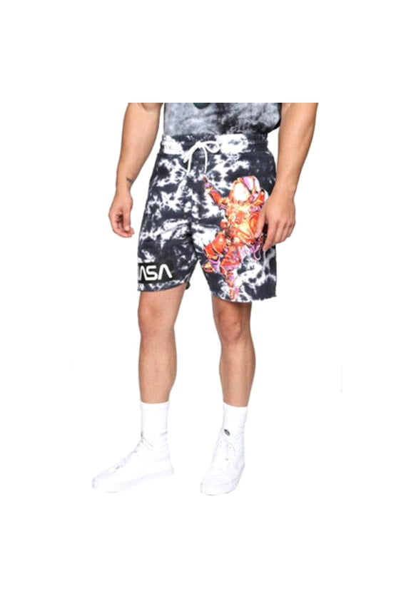 NASA Astronaut Spaceman Men's Black & White Tie Dye Shorts - (Small)