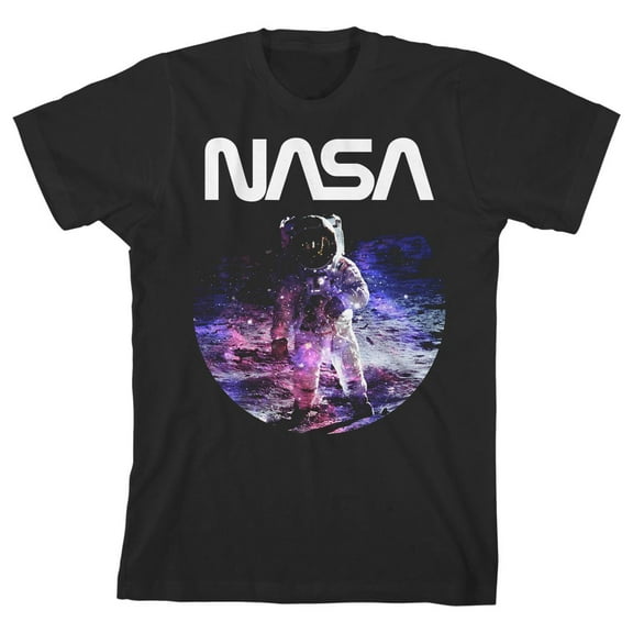 NASA Astronaut in Space Boy's Black T-shirt-XL