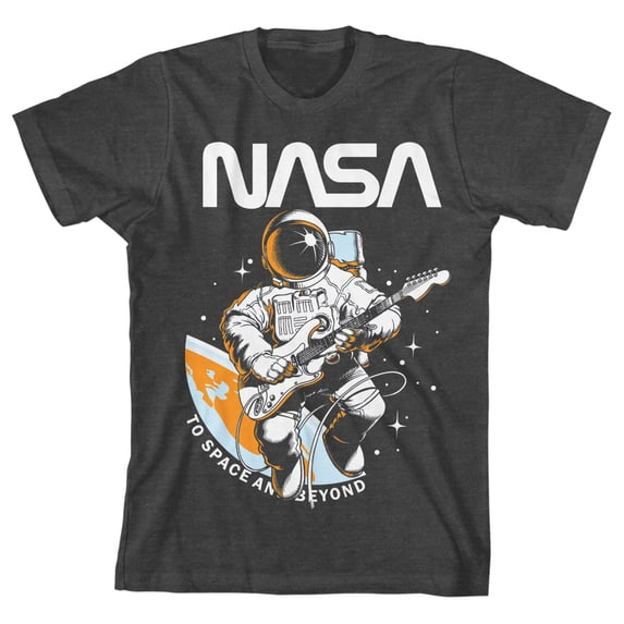 NASA Astronaut on Guitar To Space and Beyond Youth Charcoal Heather Graphic Tee-Medium