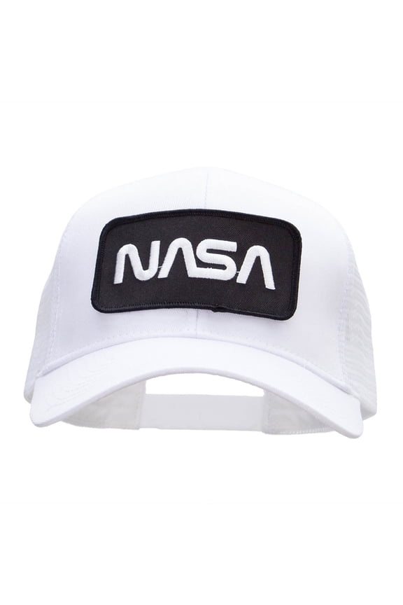 NASA Black and White Logo Embroidered Patched Mesh Back Cap - White OSFM