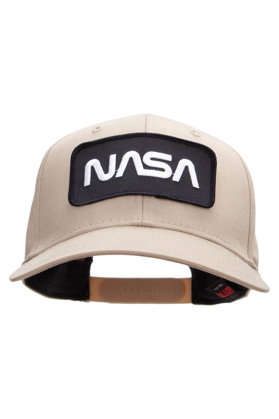 NASA Black and White Logo Embroidered Patched Solid Twill Cap - Khaki OSFM