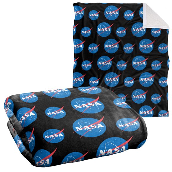 NASA Blanket, 50"x60", Meatball Logo Pattern Silky Touch Sherpa Back Super Soft Throw Blanket