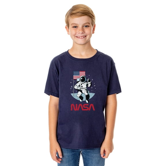 NASA Boys' Retro NASA Letter Logo Thumbs Up Astronaut Crewneck T-Shirt