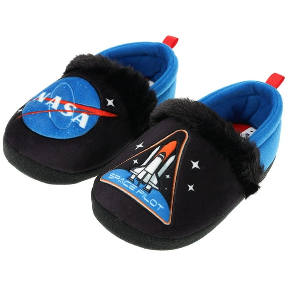 NASA Boys Slipper Mismatch A-Line Plush, Black, Size Toddler 11/12