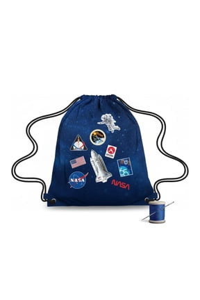 NASA Crew Patch DIY Drawstring Bag Sewing Kit – Space-Themed Fabric Craft Project for Teens & Adults – Includes 24" x 43"Dark Blue Canvas Panel & 12ft Nylon Paracord – Create 17" x 13" Handmade Bag