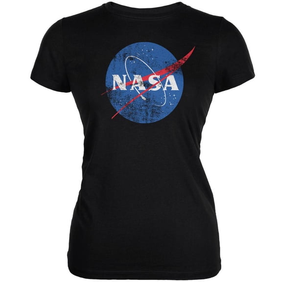 NASA Distressed Logo Black Juniors Soft T-Shirt - Medium