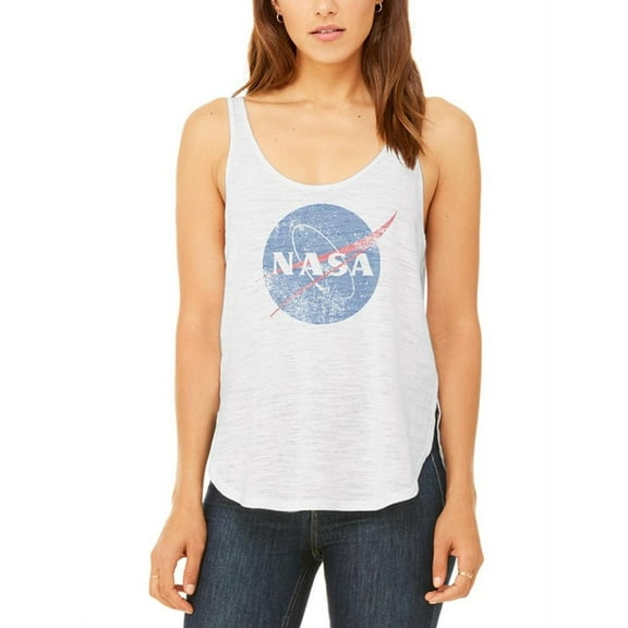 NASA Distressed Logo Juniors Flowy Side Slit Tank Top Multi SM