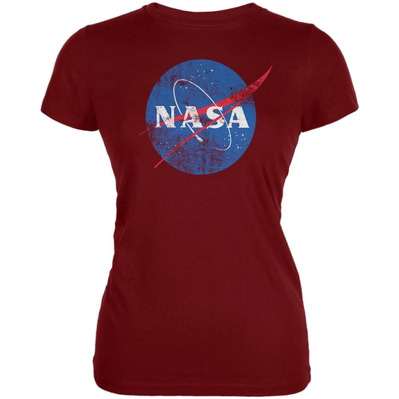 NASA Distressed Logo Juniors Soft T Shirt Garnet Red LG