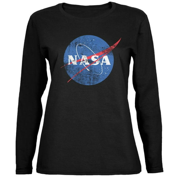 NASA Distressed Logo Ladies' Relaxed Jersey Long-Sleeve Tee Black X-LG
