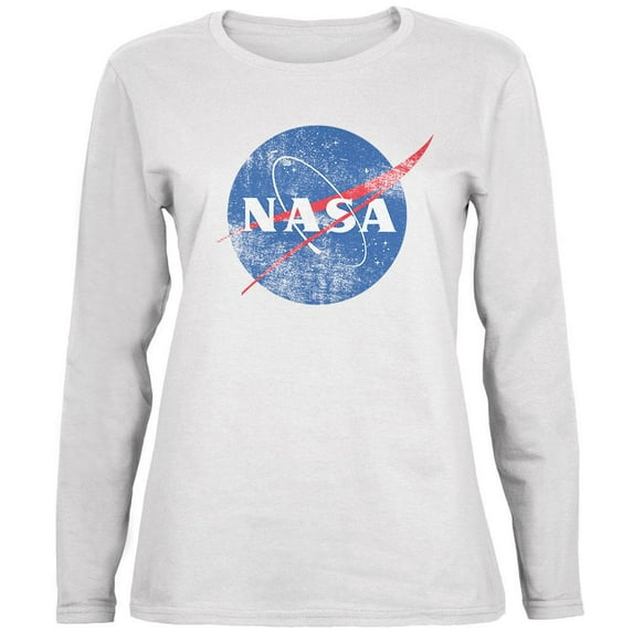 NASA Distressed Logo Ladies' Relaxed Jersey Long-Sleeve Tee White 2XL