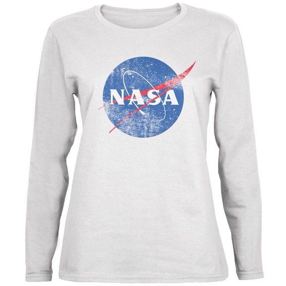 NASA Distressed Logo Ladies' Relaxed Jersey Long-Sleeve Tee White LG
